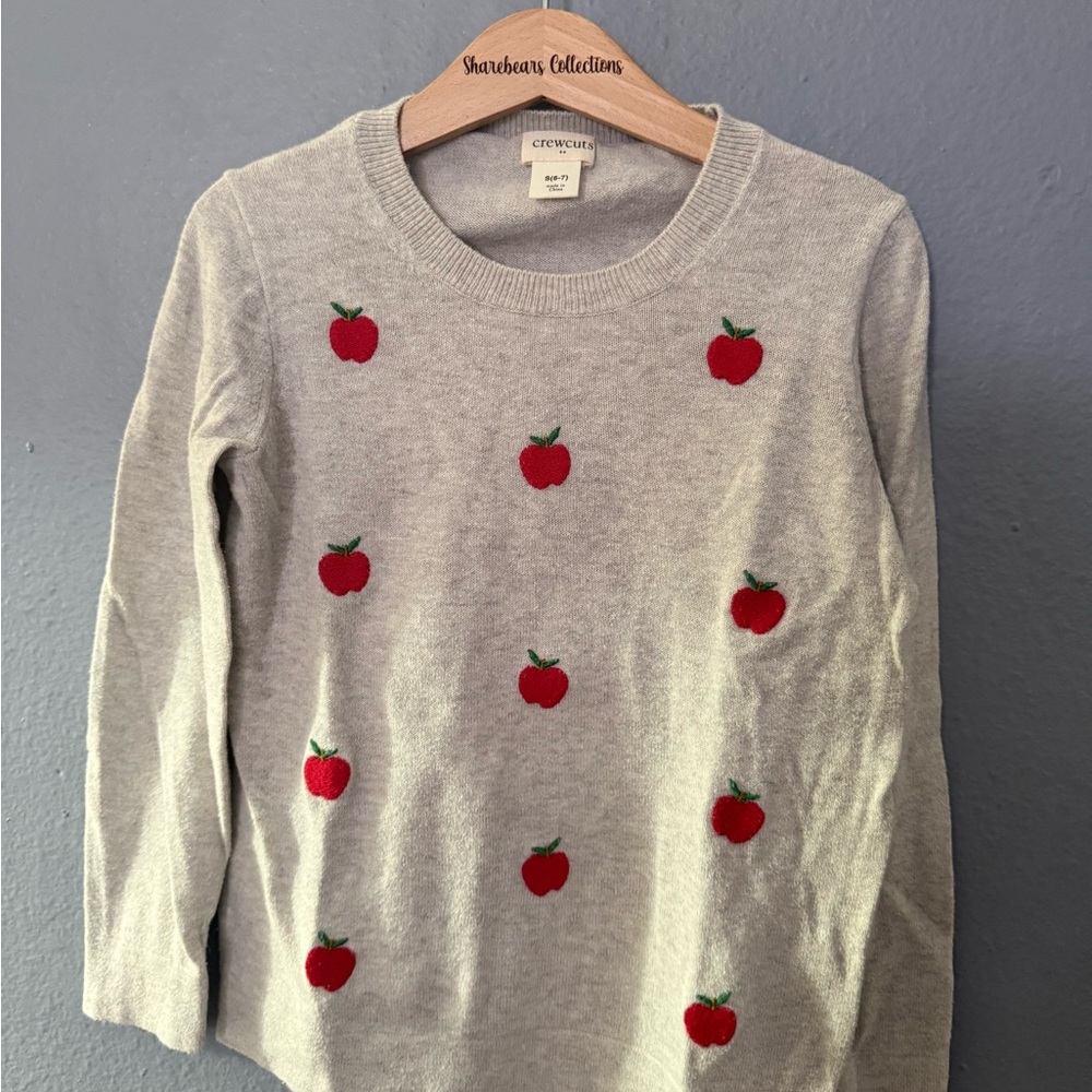 Crewcuts Gray Knit Sweater with Red Apple Motif